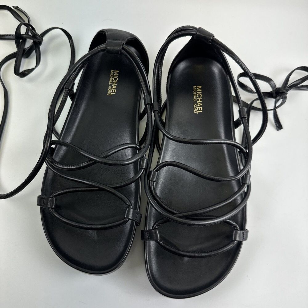 MICHAEL Michael Kors Vero Lace Up Gladiator Sandal Flat Black Leather Womens 9 - Picture 9 of 14